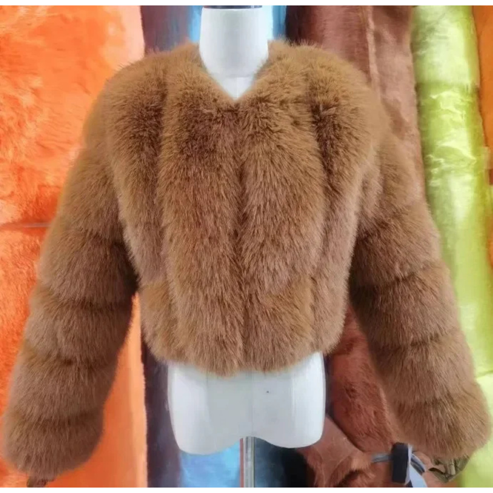 Luxury Faux Fox Fur Coat V Neck Winter Coat For Women Warm Long Sleeve Teddy Jacket Chic Fashion Ou 12