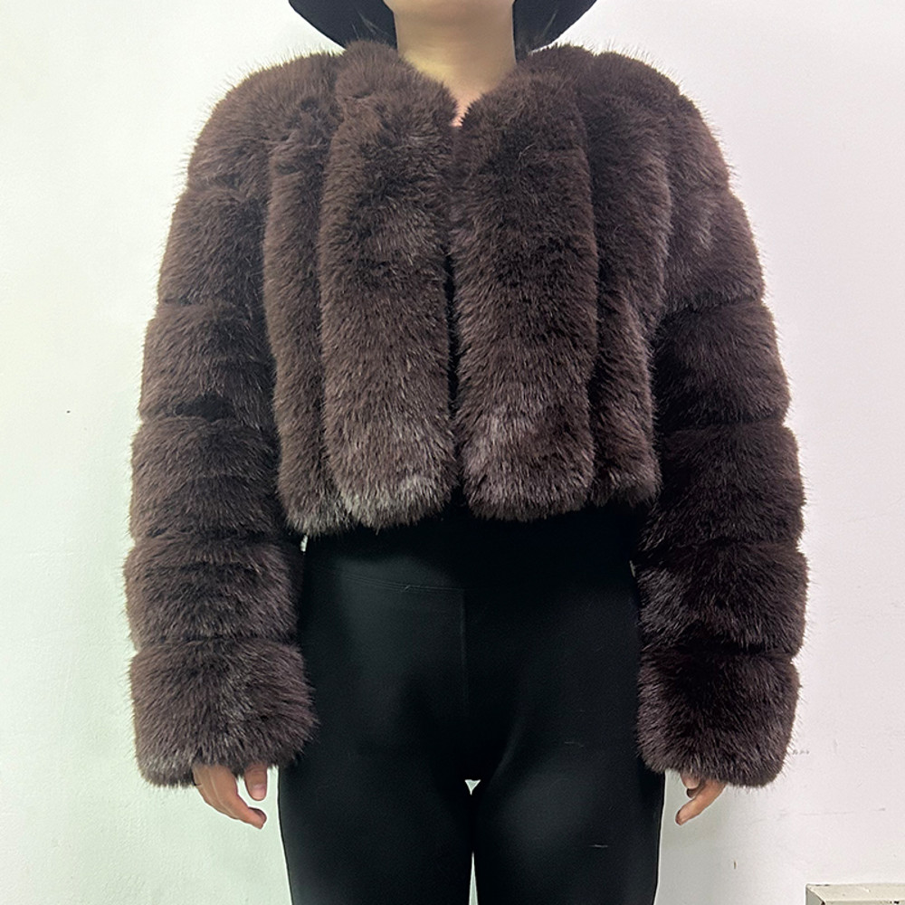 Luxury Faux Fox Fur Coat V Neck Winter Coat For Women Warm Long Sleeve Teddy Jacket Chic Fashion Ou 22