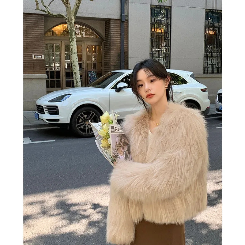 Womens Faux Fur Coat Short Loose Winter Jacket New Fashion Casual Imitation Fox Fur Comfortable Fem 2