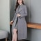 Elegant British Style Women Woolen Coat Double Breasted Waist Tight Suit Collar Long Cardigan Mid C 3