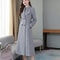 Elegant British Style Women Woolen Coat Double Breasted Waist Tight Suit Collar Long Cardigan Mid C 4