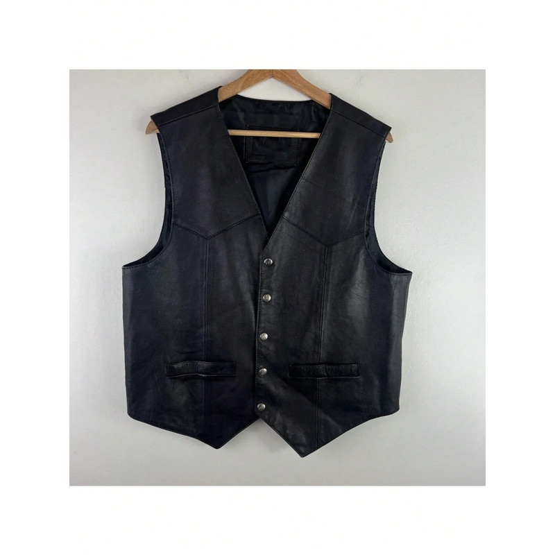 Men's Soft Leather Vest, Western Snap Front, Biker Vest, Informal Holiday Attire, Mens Gift