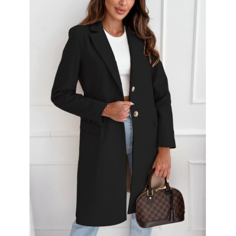 Women's Autumn Winter Coat, Simple Solid Colour, Long Button Tweed, Chic Outerwear