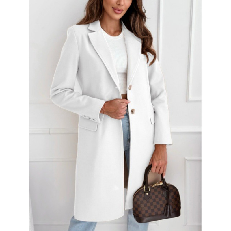 Women's Autumn Winter Coat, Simple Solid Colour, Long Button Tweed, Chic Outerwear