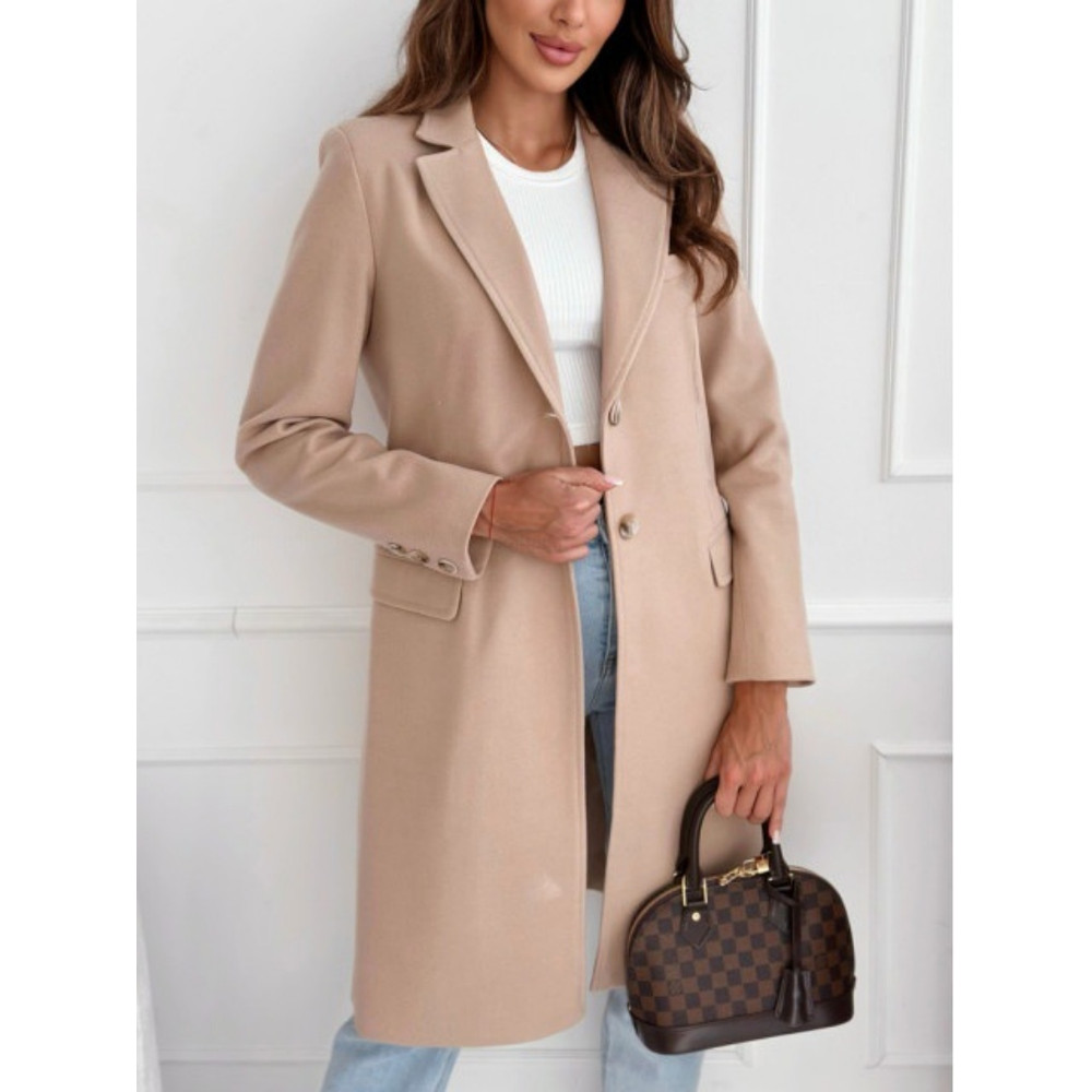 Women's Autumn Winter Coat, Simple Solid Colour, Long Button Tweed, Chic Outerwear