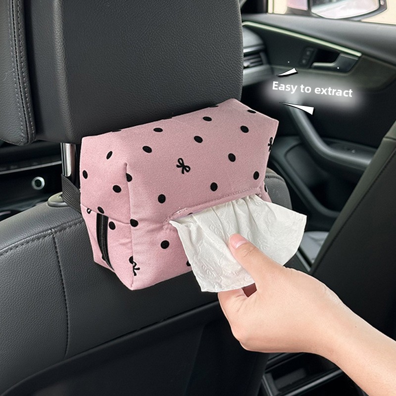 Fashionable Car Tissue Box, Creative Hanging Design, Polka Dot and Bow Tie Pattern, Multi Functional In Car Tissue Paper