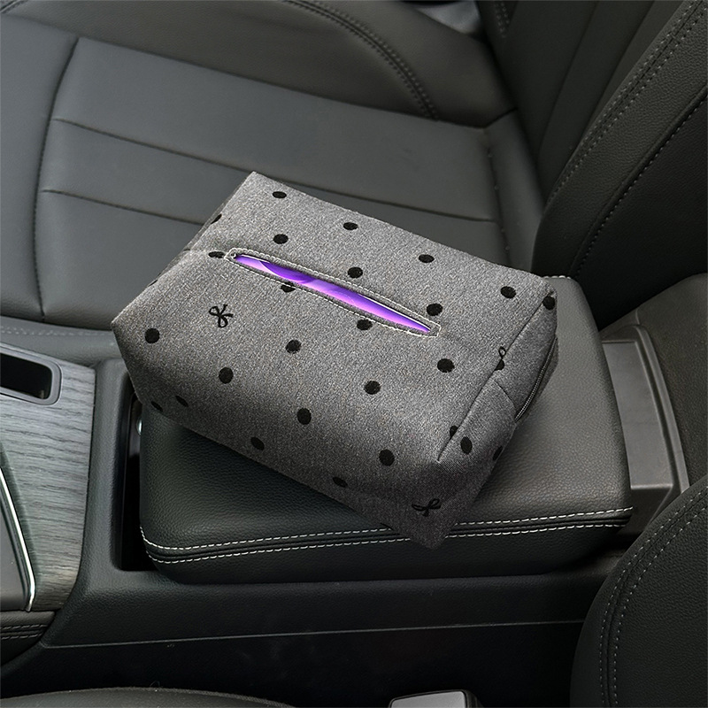 Fashionable Car Tissue Box, Creative Hanging Design, Polka Dot and Bow Tie Pattern, Multi Functional In Car Tissue Paper