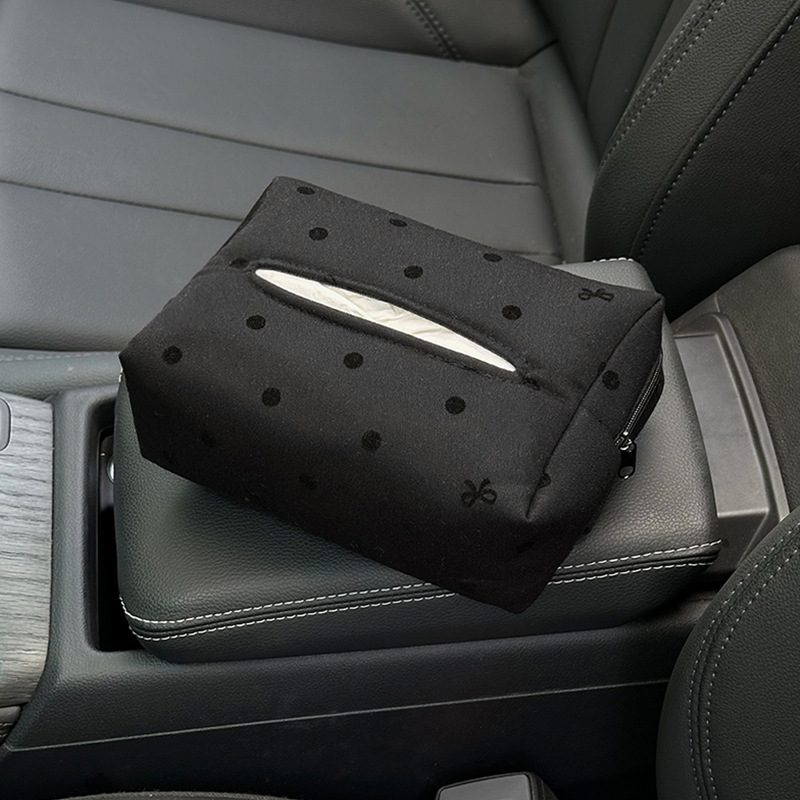 Fashionable Car Tissue Box, Creative Hanging Design, Polka Dot and Bow Tie Pattern, Multi Functional In Car Tissue Paper