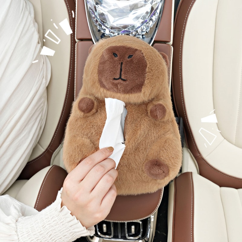 Creative Car Tissue Box, Capybara Cartoon Design, Backseat Tissue Case with Fix Strap, Car Seat Back Paper Bag
