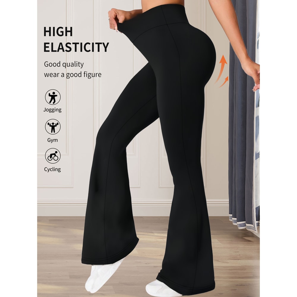 Thin Wide Leg Pants for Slim Women, High Waisted Tight Fitting Flared Pants, Slim Leg Long Black Pants for Spring
