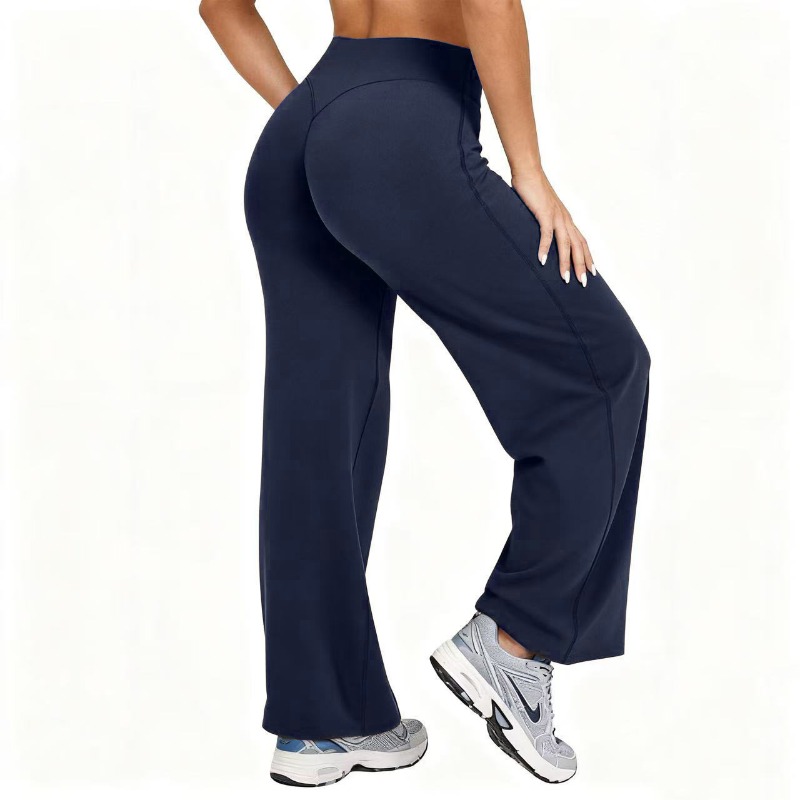 Plus Size Yoga Pants, High Waist Wide Leg, Naked Feel Stretchy Leggings, Solid Color Pilates Run Sport Straight Leg Pant
