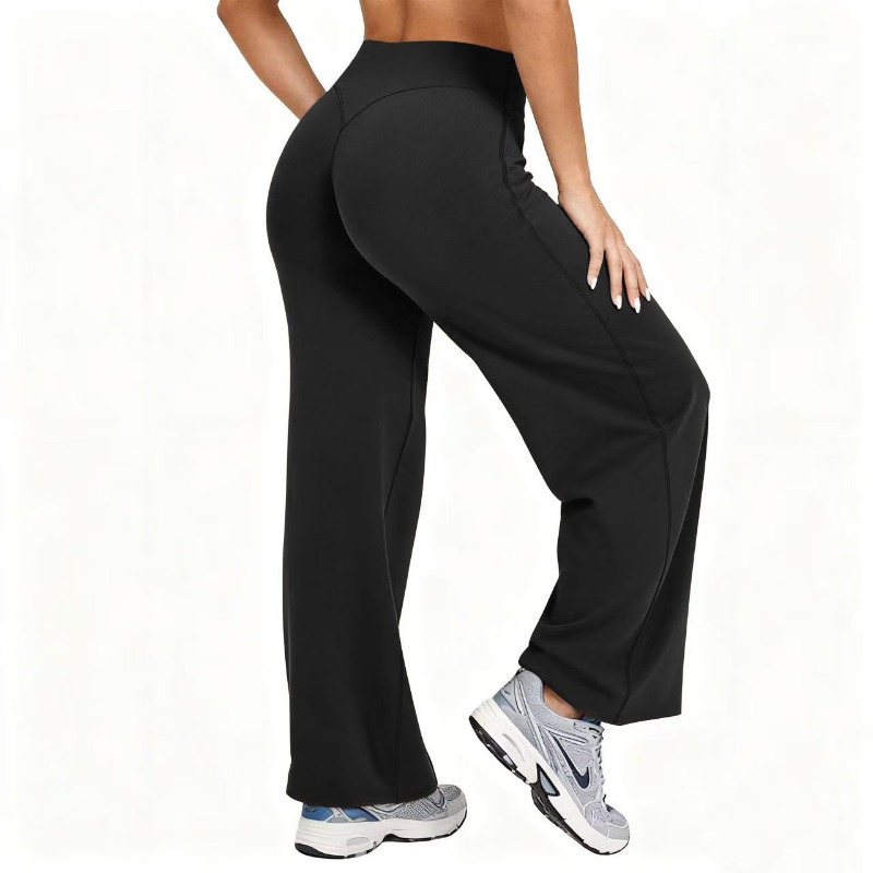 Plus Size Yoga Pants, High Waist Wide Leg, Naked Feel Stretchy Leggings, Solid Color Pilates Run Sport Straight Leg Pant