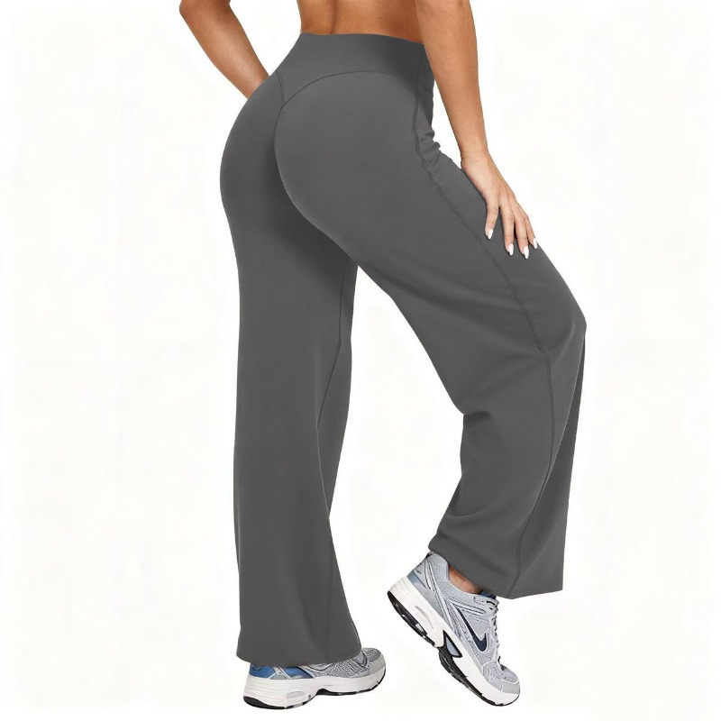Plus Size Yoga Pants, High Waist Wide Leg, Naked Feel Stretchy Leggings, Solid Color Pilates Run Sport Straight Leg Pant