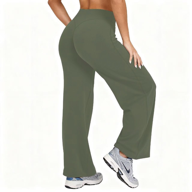 Plus Size Yoga Pants, High Waist Wide Leg, Naked Feel Stretchy Leggings, Solid Color Pilates Run Sport Straight Leg Pant