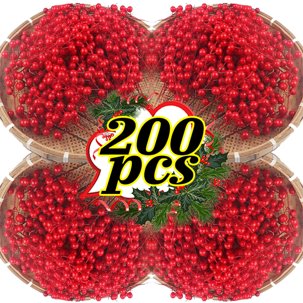 Head Fake Holly Berry Flowers, Christmas Artificial Red Berries Stems, DIY Wreath, Tree Decorations, Holiday Party Dec