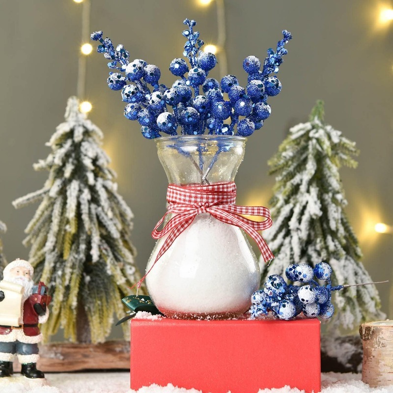 Christmas Decoration Head Red Sparkling Snow Berries Bouquet, Artificial Xmas Tree Ornaments, Party Home Decor