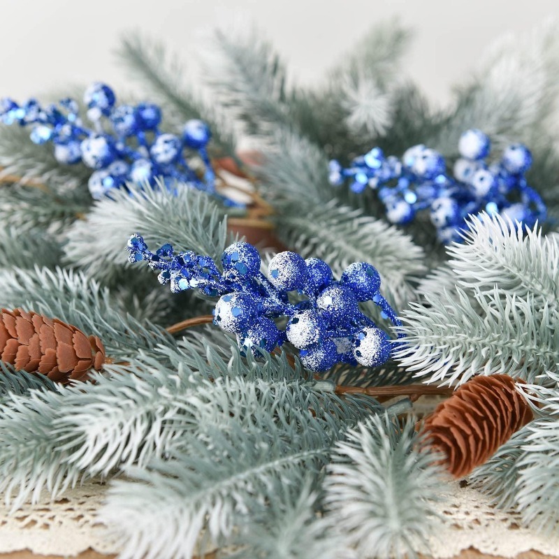 Christmas Decoration Head Red Sparkling Snow Berries Bouquet, Artificial Xmas Tree Ornaments, Party Home Decor