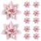 Artificial Flower Ornaments, Glitter Pink Christmas Flowers, Xmas Tree Decoration for Home and New Year