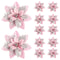 Artificial Flower Ornaments, Glitter Pink Christmas Flowers, Xmas Tree Decoration for Home and New Year