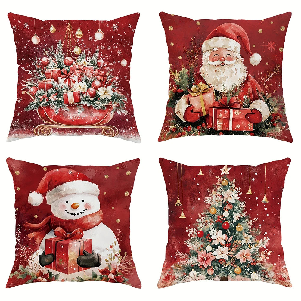 Santa Claus and Snowman Pillow Cover, Christmas Decoration Pillowcase, Gift Cushion for Sofa, Room and New Year