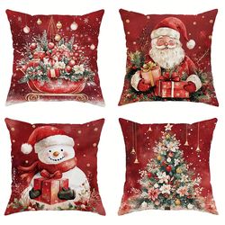 santa claus and snowman pillow cover, christmas decoration pillowcase, gift cushion for sofa, room and new year