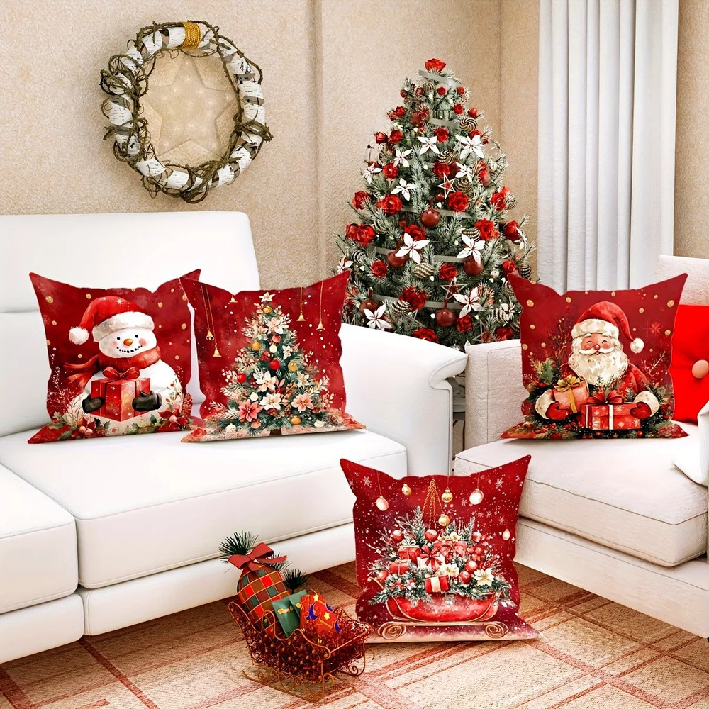Santa Claus and Snowman Pillow Cover, Christmas Decoration Pillowcase, Gift Cushion for Sofa, Room and New Year
