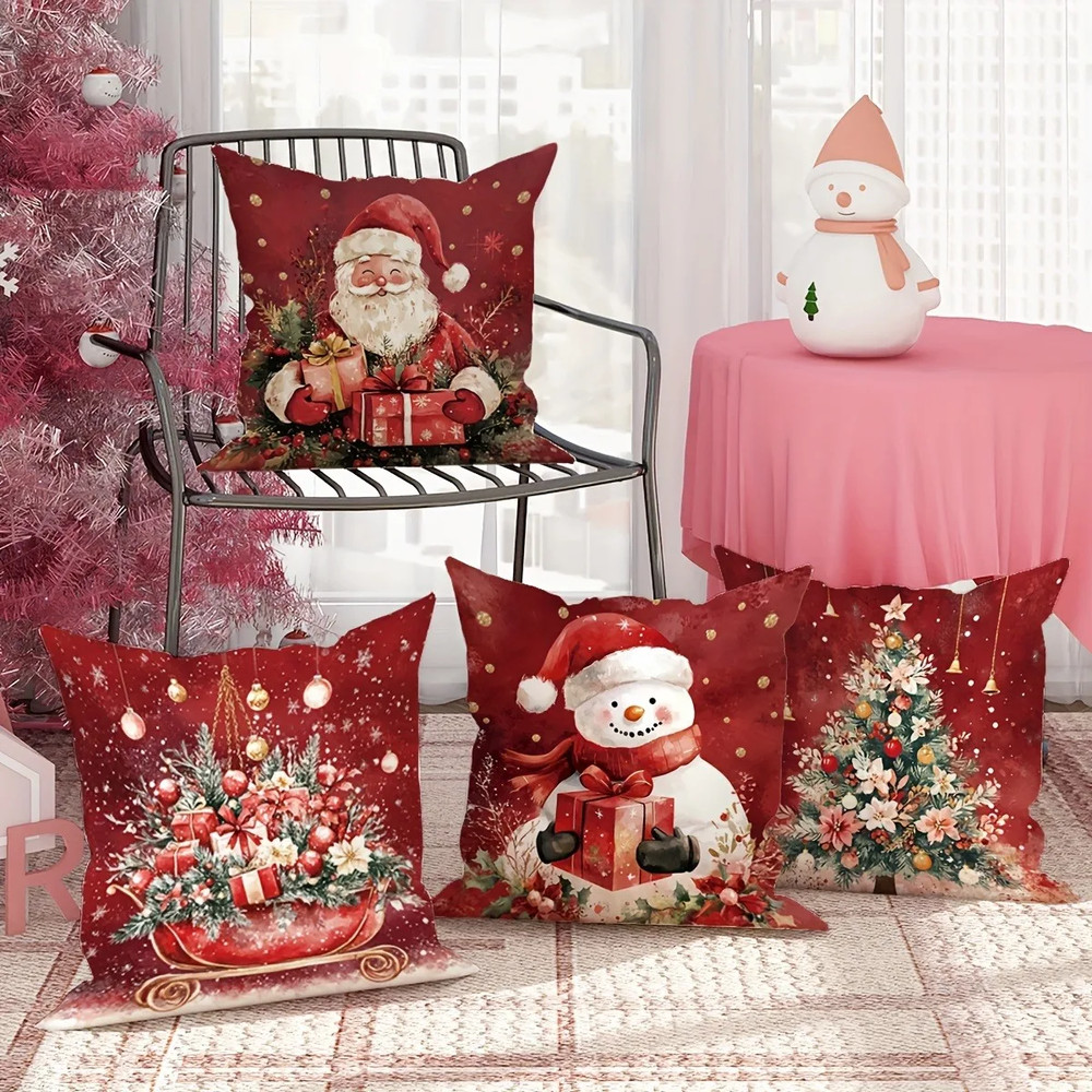 Santa Claus and Snowman Pillow Cover, Christmas Decoration Pillowcase, Gift Cushion for Sofa, Room and New Year