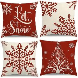 red snowflake christmas tree pillow, christmas cushion cover for living room sofa, holiday home decoration pillowcase