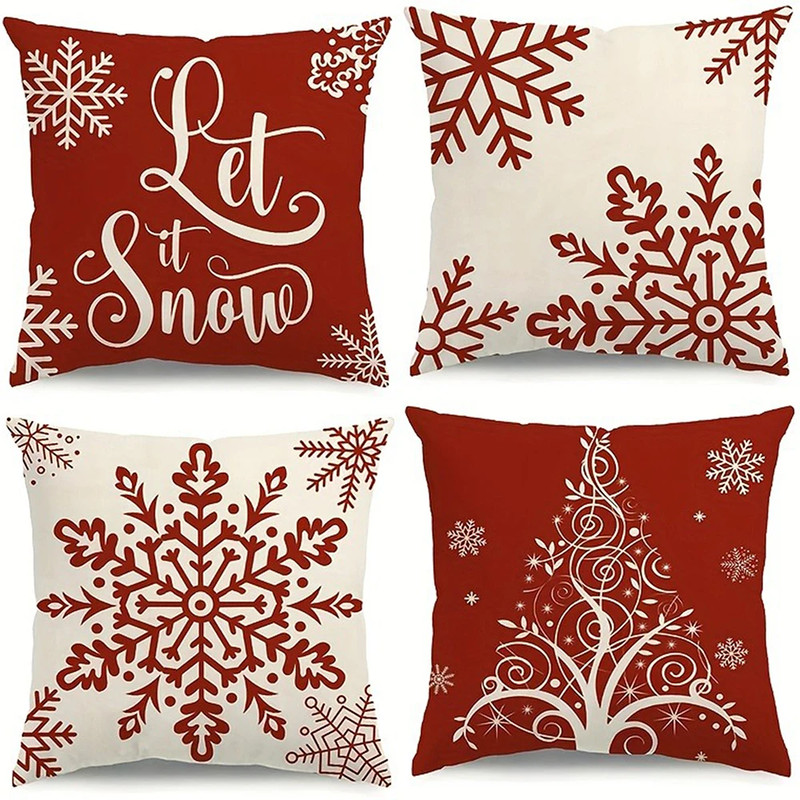 Red Snowflake Christmas Tree Pillow, Christmas Cushion Cover for Living Room Sofa, Holiday Home Decoration Pillowcase