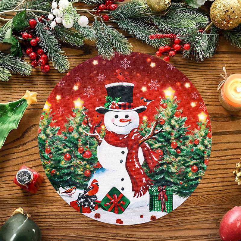 Linen Christmas Santa Snowman Table Mats, Coaster Bowl Pad, Coffee Cup Placemat, Navidad Home Kitchen Decoration