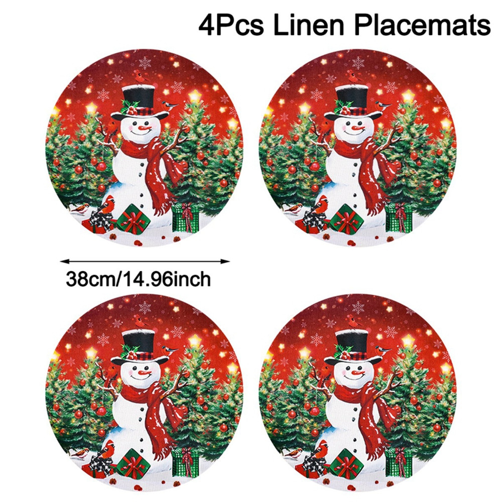 Linen Christmas Santa Snowman Table Mats, Coaster Bowl Pad, Coffee Cup Placemat, Navidad Home Kitchen Decoration