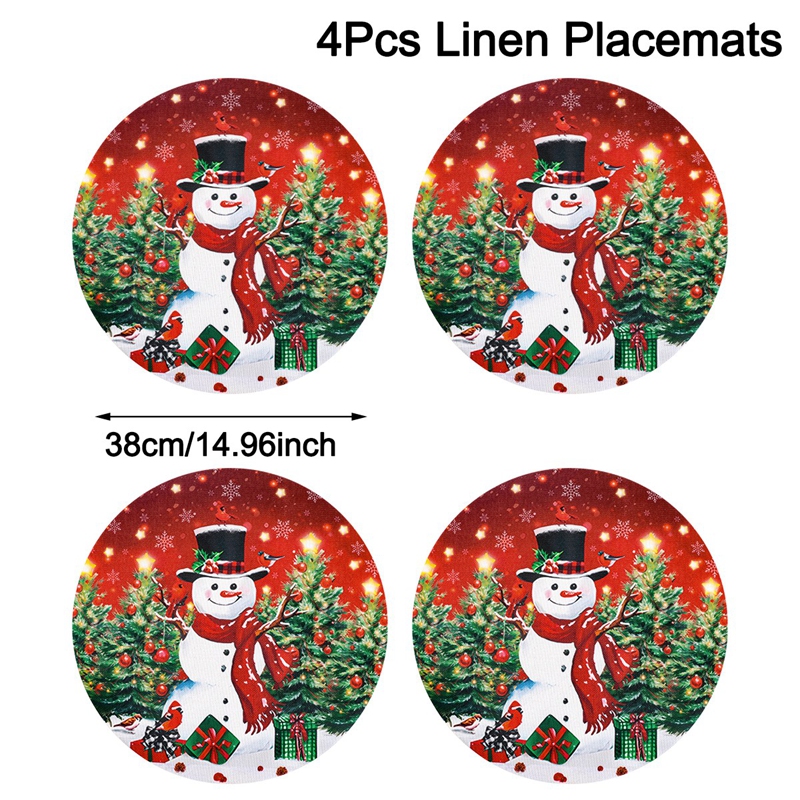 Linen Christmas Santa Snowman Table Mats, Coaster Bowl Pad, Coffee Cup Placemat, Navidad Home Kitchen Decoration