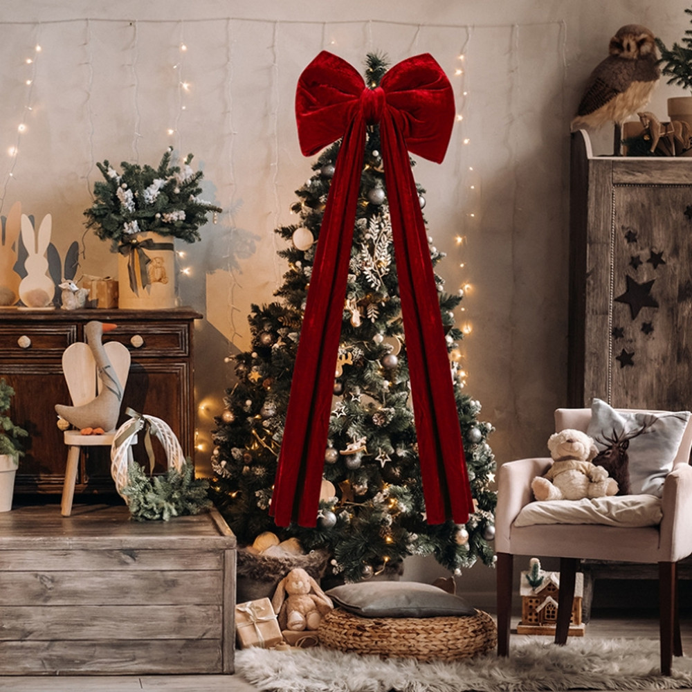 Christmas Tree Decoration, Large Wine Red Bow Pendant, Non Fallen Elegant Bow for Festive Holiday Decor