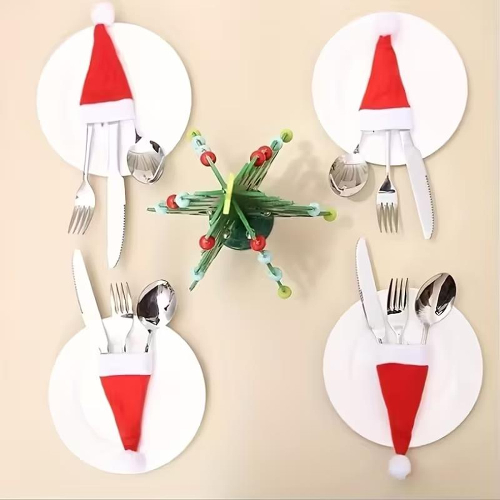 Fork Knife Cutlery Bag Christmas, Mini Christmas Hat Tableware Holders, New Year Party Home Table Decoration