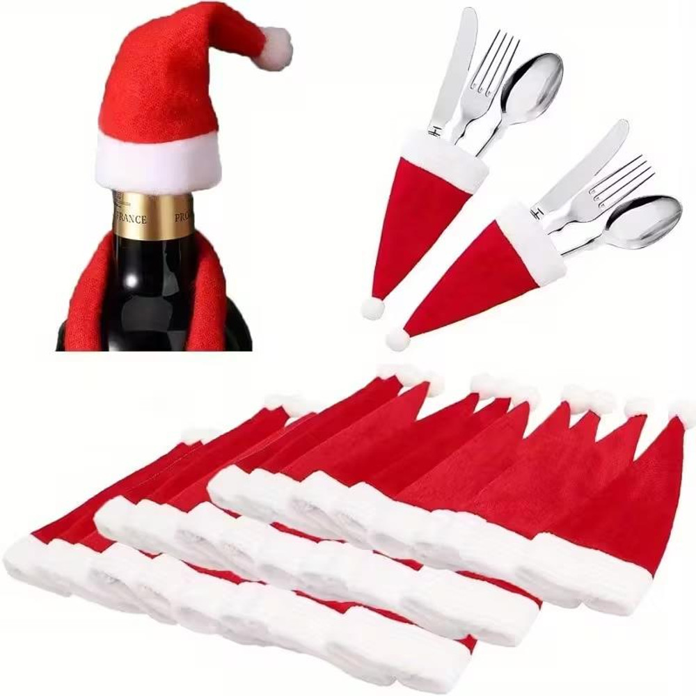 Fork Knife Cutlery Bag Christmas, Mini Christmas Hat Tableware Holders, New Year Party Home Table Decoration