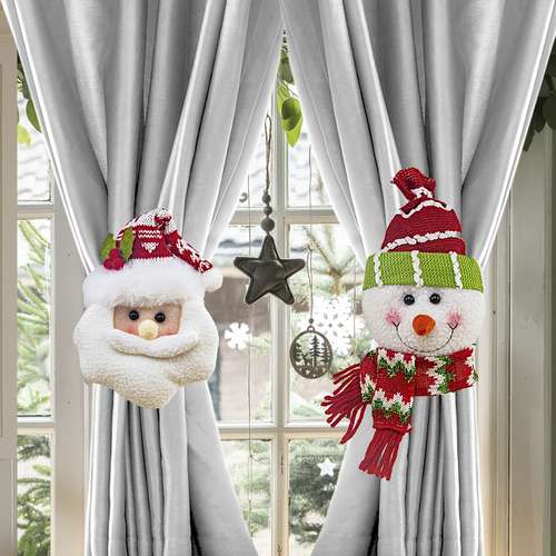 Christmas Curtain Clips, Santa Snowman, Retro Plaid Hooks, Hanging Decorations, Windows Doors Festival Home Party Decor