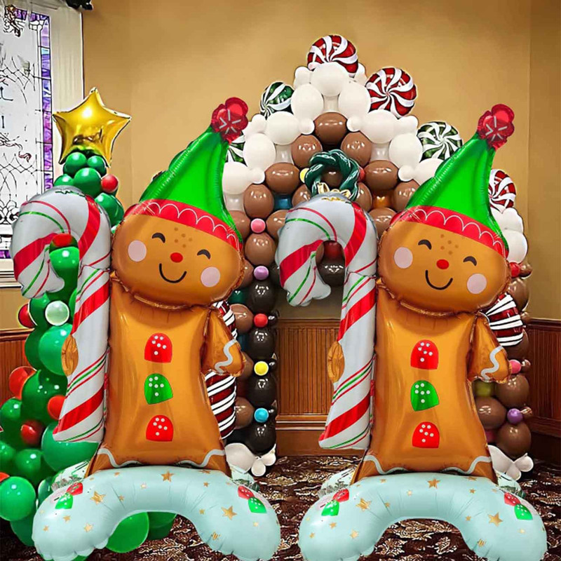 Gingerbread Man Themed Base Wearing Green Hat Aluminum Film Balloons Christmas Party Decoration Bal 0