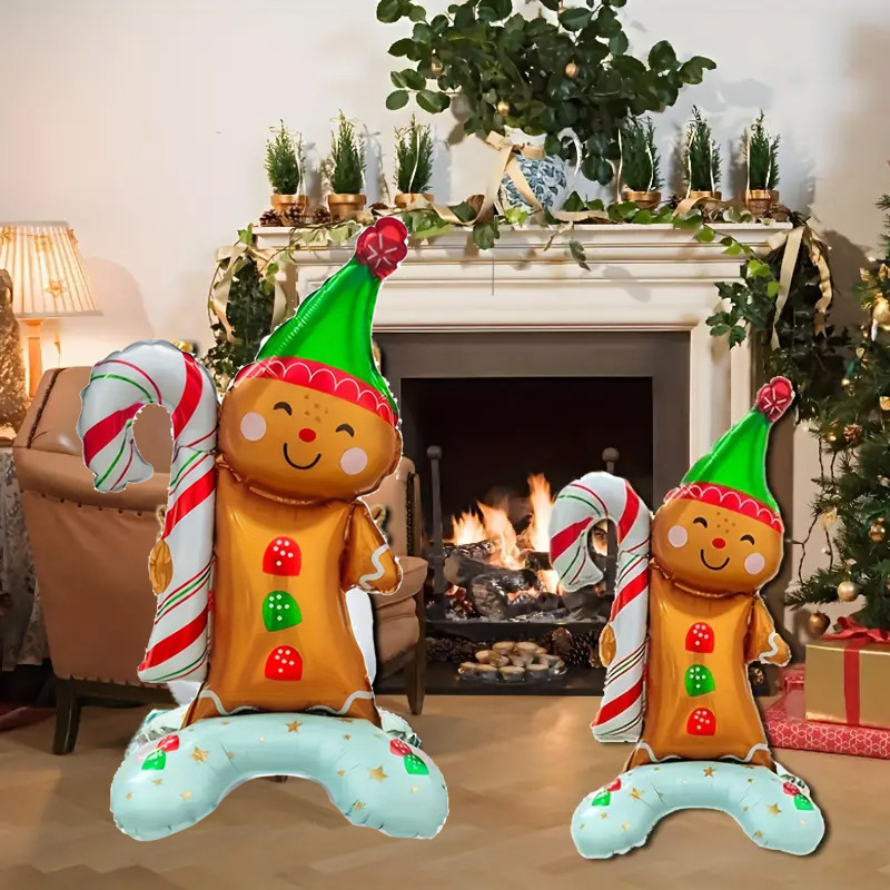 Gingerbread Man Themed Base Wearing Green Hat Aluminum Film Balloons Christmas Party Decoration Bal 3