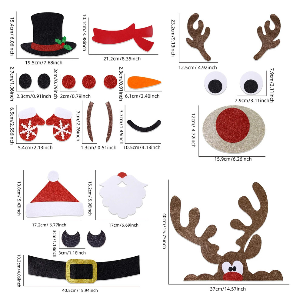 Felt Cloth Christmas Door Stickers, Santa Claus Snowman Elk Window Decoration, Holiday Home Wall Decals