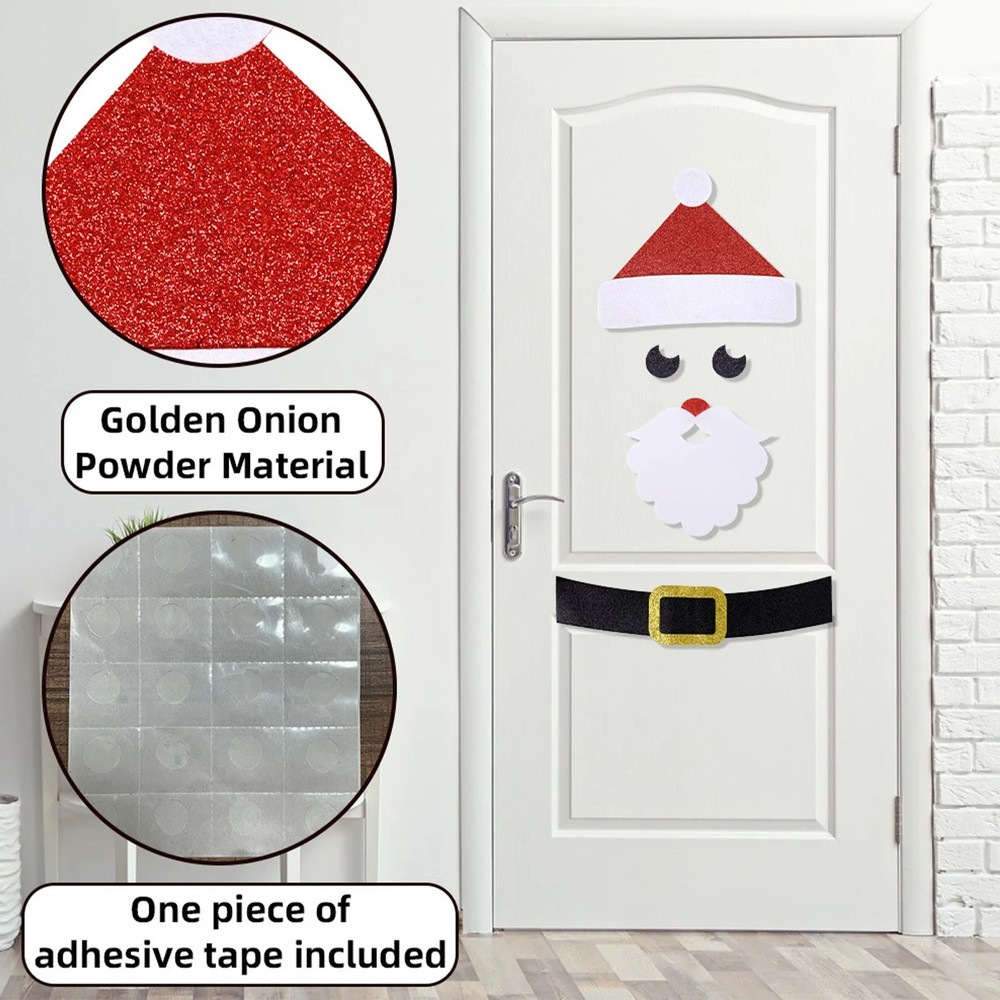 Felt Cloth Christmas Door Stickers, Santa Claus Snowman Elk Window Decoration, Holiday Home Wall Decals