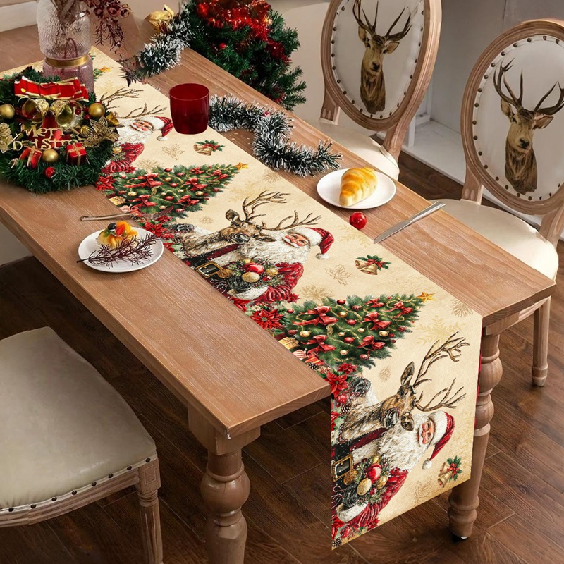 Vintage Christmas Table Runner, Retro Santa Claus Table Cover, Christmas Decorations For Home, Navidad Noel Gifts