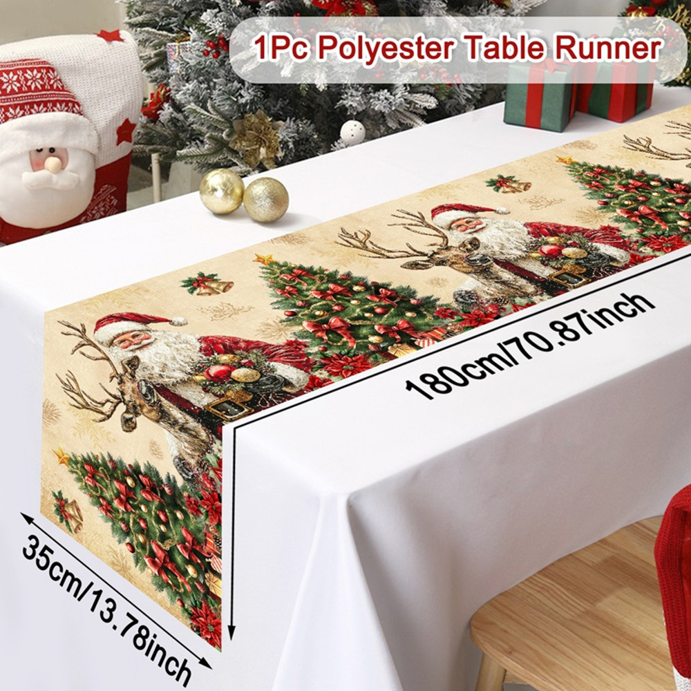 Vintage Christmas Table Runner, Retro Santa Claus Table Cover, Christmas Decorations For Home, Navidad Noel Gifts