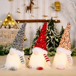 christmas gnome plush light up, tabletop faceless plush dolls, hat xmas, elf ornaments for new year party decor