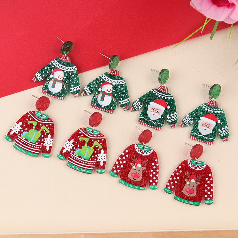 Santa Claus Cartoon Earrings For Women Acrylic Sweater Shaped Christmas Earrings Snowflakes Earring 1