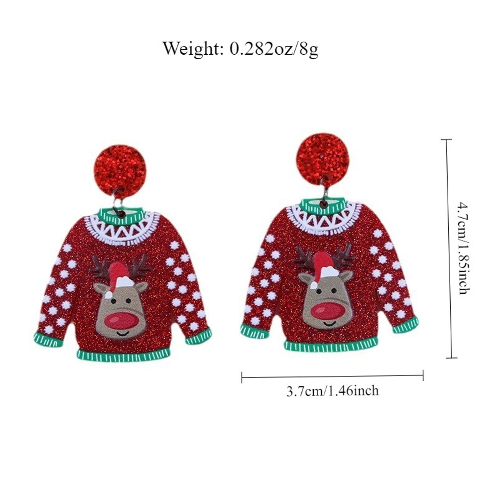Santa Claus Cartoon Earrings For Women Acrylic Sweater Shaped Christmas Earrings Snowflakes Earring 3
