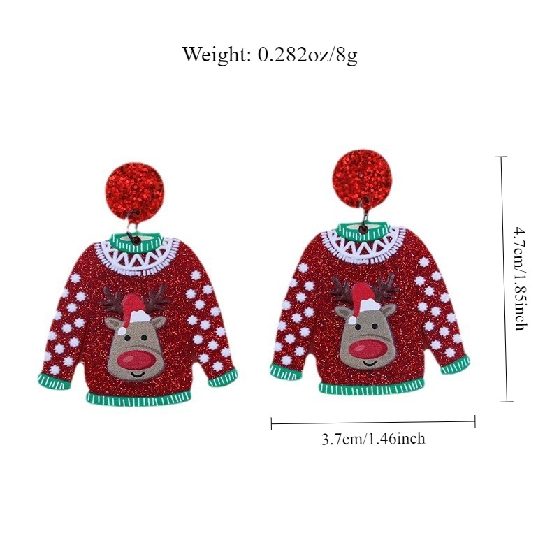Santa Claus Cartoon Earrings For Women Acrylic Sweater Shaped Christmas Earrings Snowflakes Earring 3