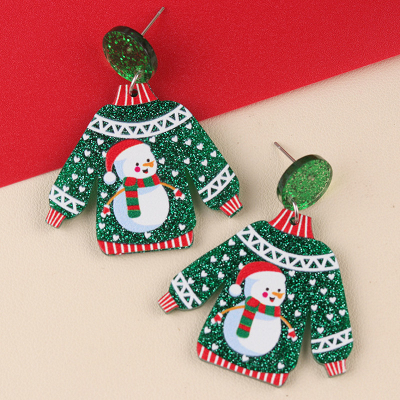 Santa Claus Cartoon Earrings For Women Acrylic Sweater Shaped Christmas Earrings Snowflakes Earring 4