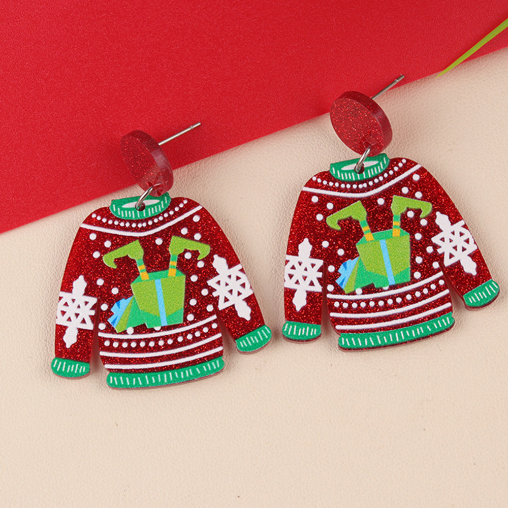 Santa Claus Cartoon Earrings For Women Acrylic Sweater Shaped Christmas Earrings Snowflakes Earring 5