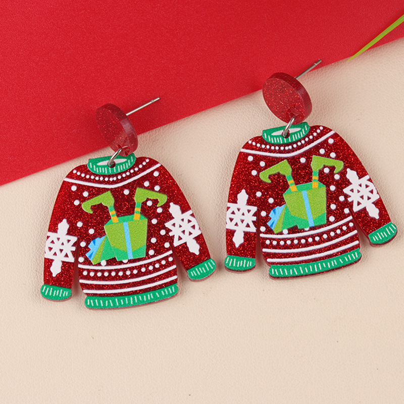 Santa Claus Cartoon Earrings For Women Acrylic Sweater Shaped Christmas Earrings Snowflakes Earring 5