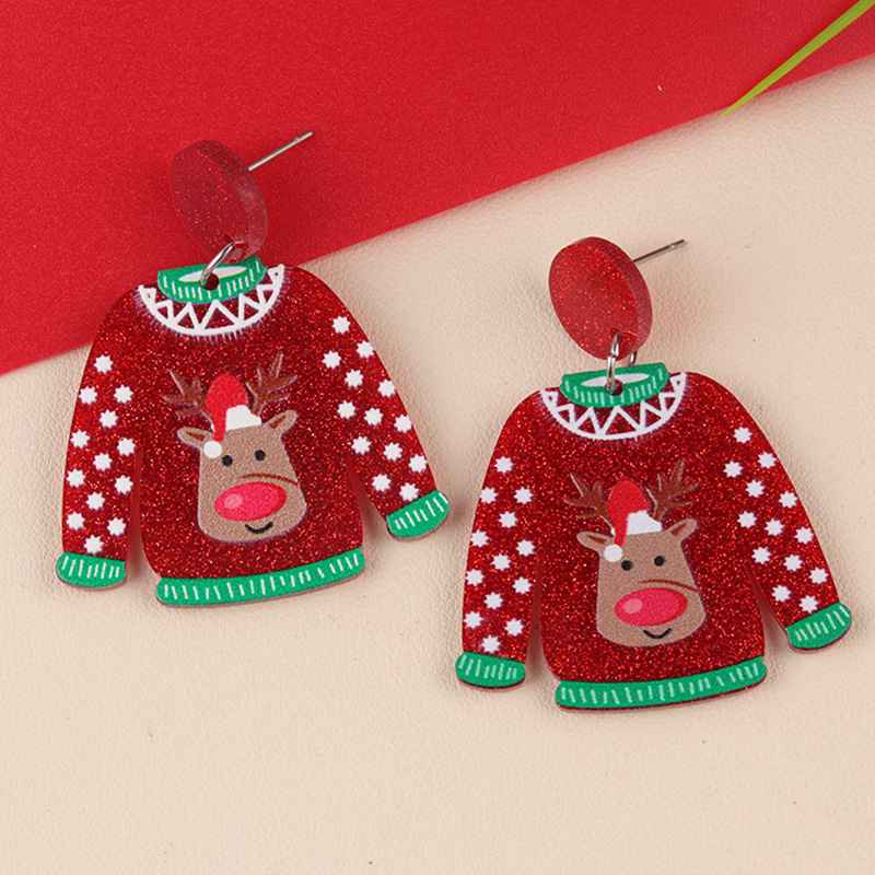 Santa Claus Cartoon Earrings For Women Acrylic Sweater Shaped Christmas Earrings Snowflakes Earring 6